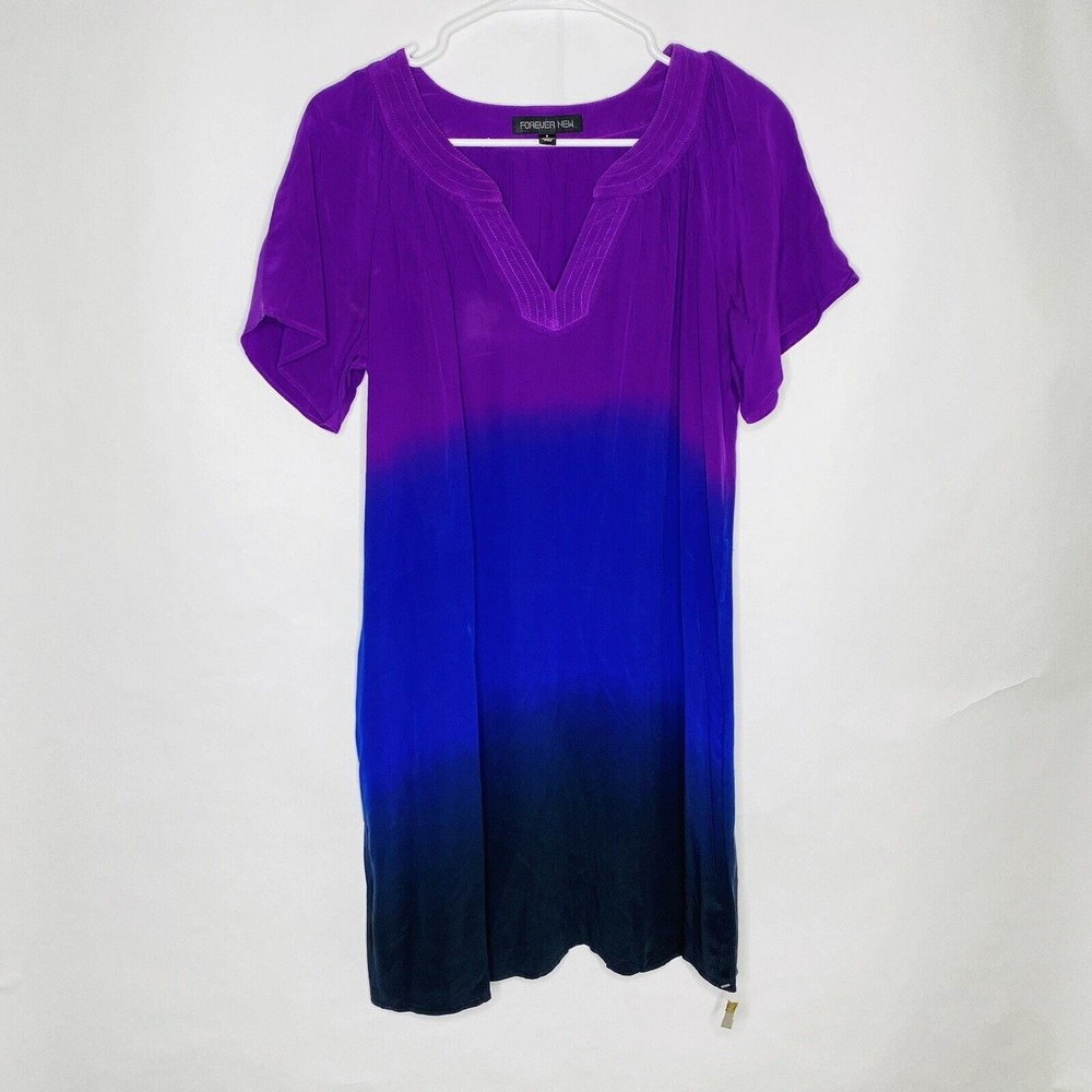 Forever New Dress Women S Purple Ombre 100% Silk V-neck  Pockets